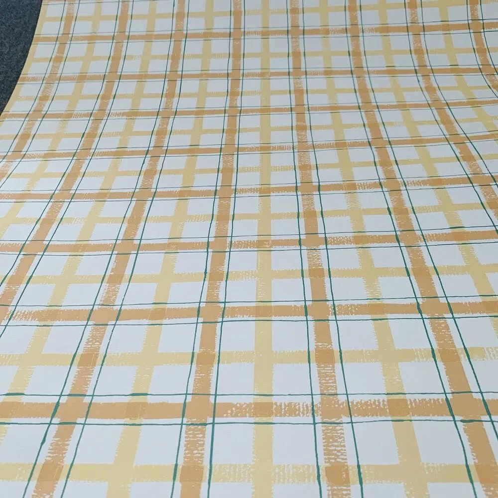 Vintage Plaid Wallpaper, Orange , White , Pale Gold 60s Look by Imperial